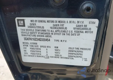 2004 GMC Yukon Xl 1500 Slt z USA, uszkodzony, nr VIN 3GKFK16Z24G330454